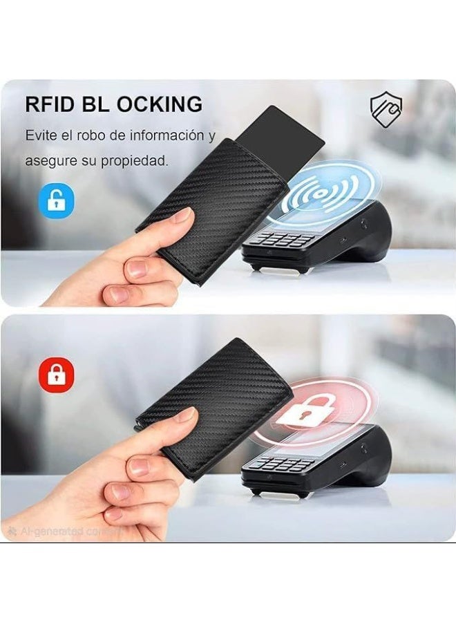 Shein Card Holder, Men Credit Card Holder, Slim Card Case Front Pocket Anti-theft-RFID Auto Pop up Travel Thin Wallets for Men, Carbon Fiber Black( Hold 12-14 Cards), Minimalist - Image 2